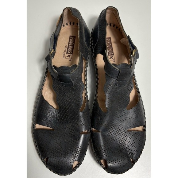 Pikolinos Vallarta Blue Leather T Strap Sandals Comfort Boho Size 40 Nature - Picture 6 of 10